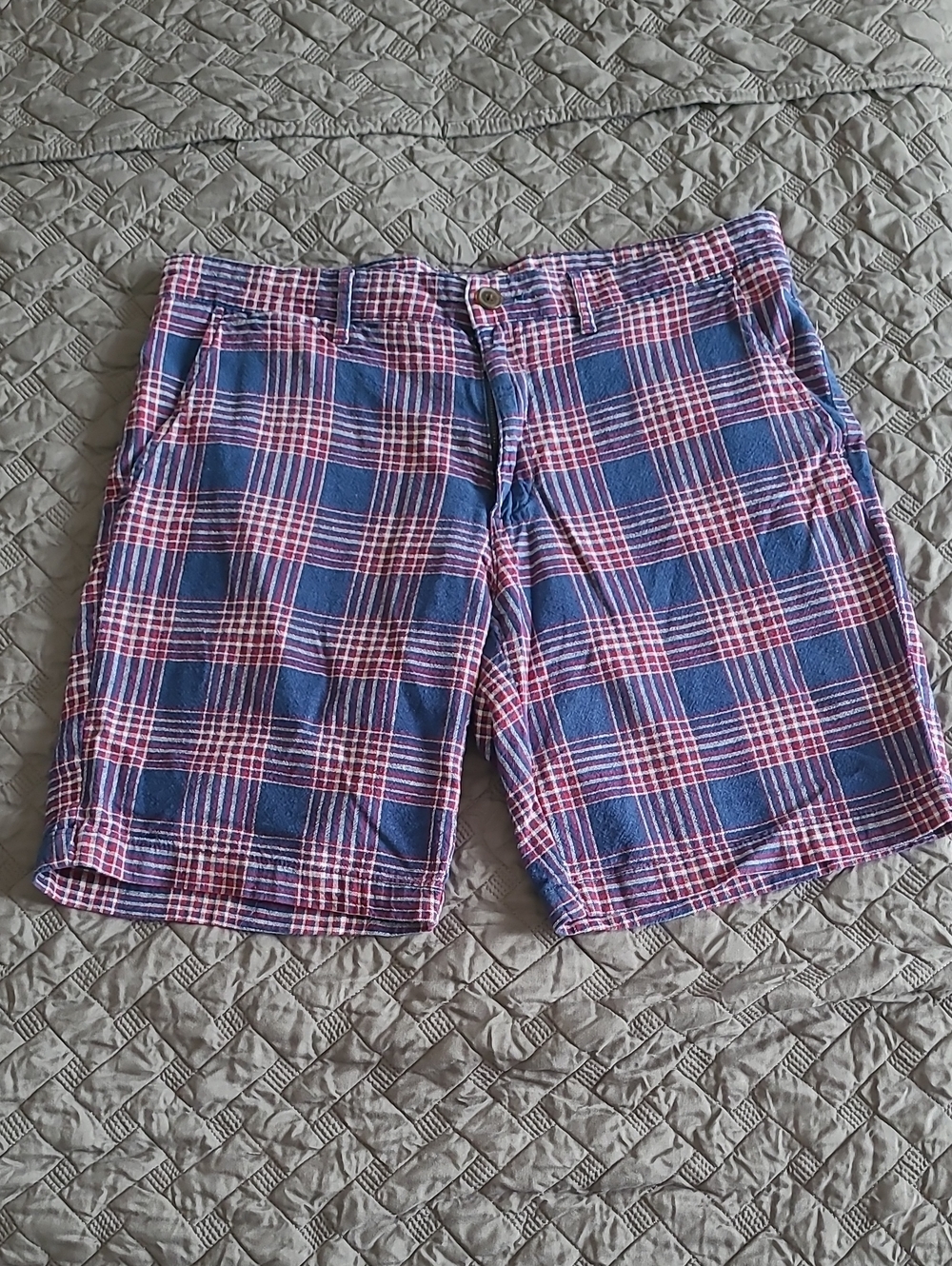 Goodthreads Plaid Flat Front Shorts - Blue & Red
